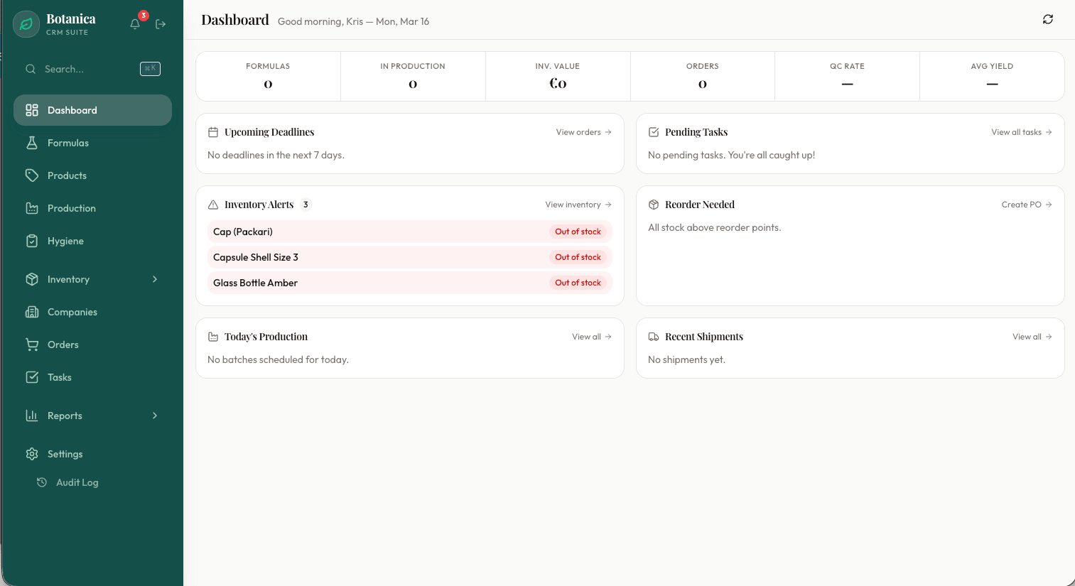 Botanica CRM screenshot